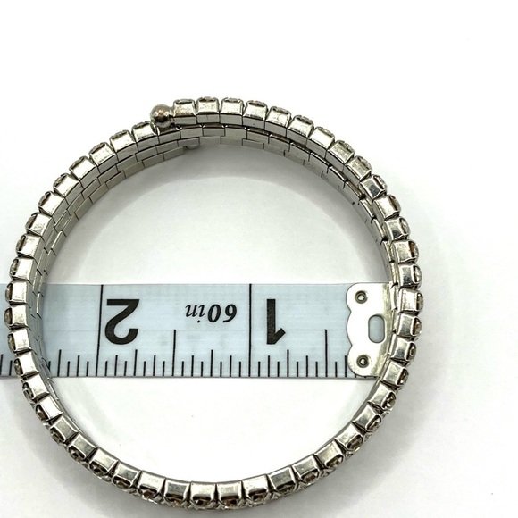 Rhinestone Wrap Bracelet Triple Stranded Silver tone Bright Shiny Bangle Style - Picture 7 of 8